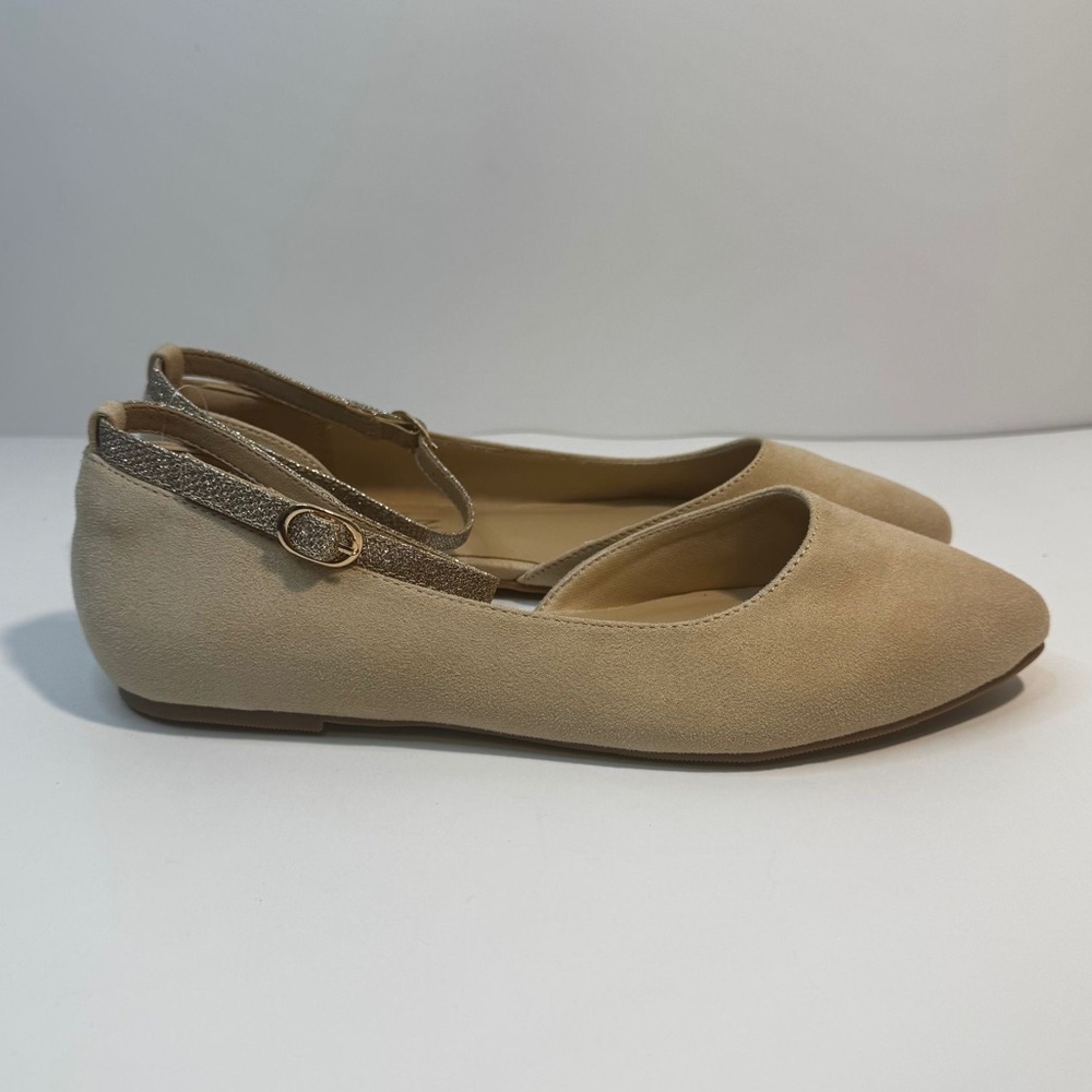 Women's Shoes Ankle Straps Pointed Toe Apricot Ballet Flats Size 7